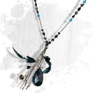 ⚡️Long teal & black beaded necklace